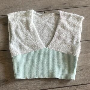 Free People Textured White & Mint Cropped Tank